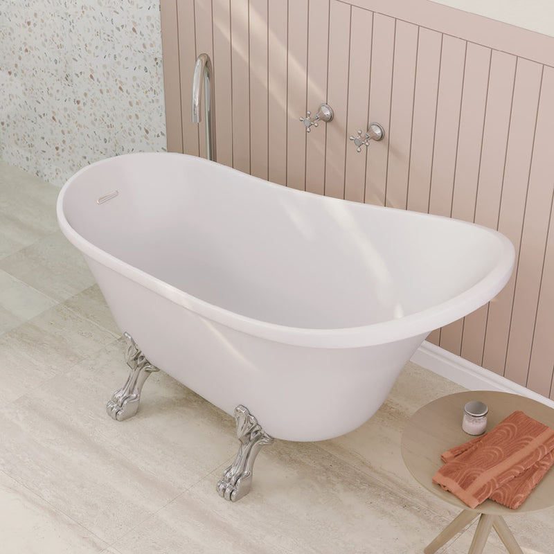 Fienza Clawfoot Freestanding Acrylic Bath 1500mm Gloss White With Chrome Feet - Sydney Home Centre