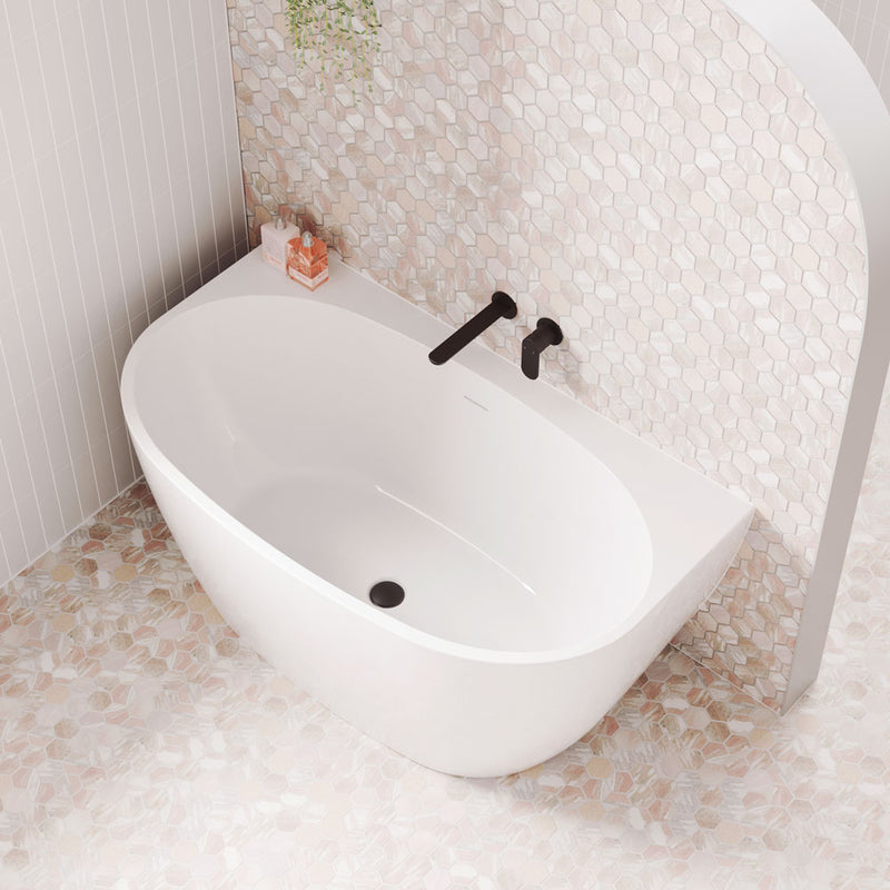 Fienza Keeto Back-To-Wall Acrylic Bath 1300mm Gloss White with Overflow