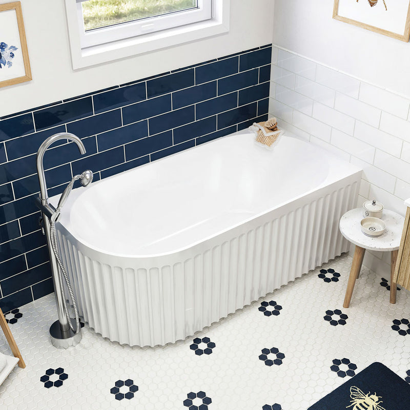 Fienza Eleanor Fluted Left-Hand Acrylic Corner Bath 1500mm Gloss White - Sydney Home Centre