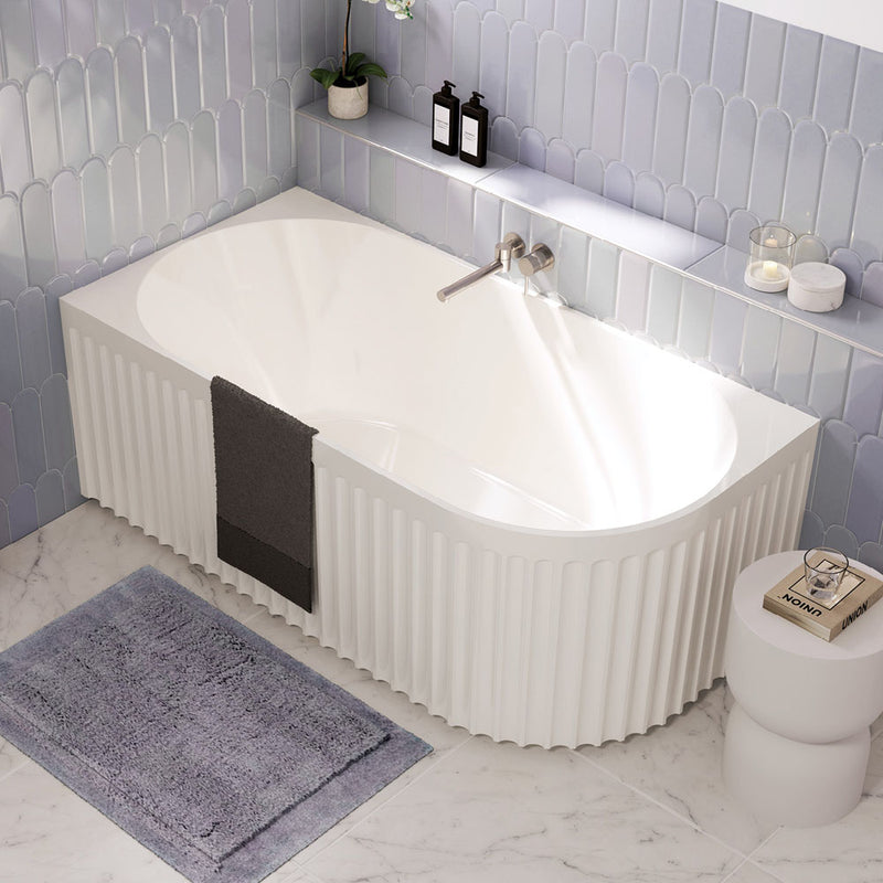 Fienza Eleanor Fluted Right-Hand Acrylic Corner Bath 1500mm Gloss White - Sydney Home Centre