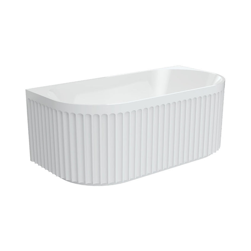 Fienza Eleanor Fluted Back-to-Wall Acrylic Bath 1500mm Gloss White - Sydney Home Centre