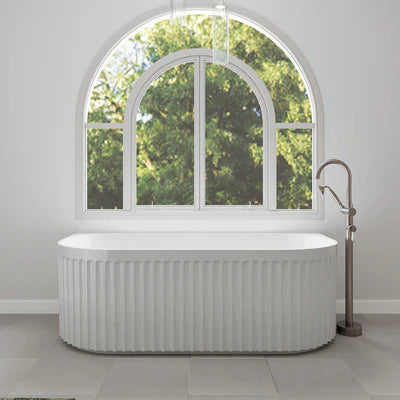 Fienza Eleanor Fluted Back-to-Wall Acrylic Bath 1500mm Gloss White