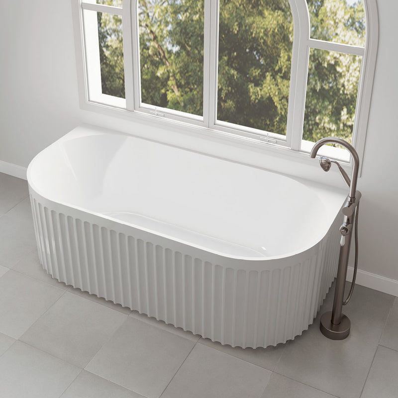 Fienza Eleanor Fluted Back-to-Wall Acrylic Bath 1700mm Gloss White - Sydney Home Centre