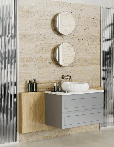 Ceto Fremantle 900mm Double Drawer Wall Hung Vanity Matte Grey (Quartz Stone Top) - Sydney Home Centre