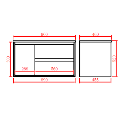 Poseidon Petra 900mm Wall Hung Right Drawer Cabinet with Ceramic Top - Sydney Home Centre