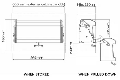 Higold [PRE-SALE] Shearer Nebula Pull Down Overhead Cabinet Storage for a 600mm Cupboard Anthracite grey - Sydney Home Centre