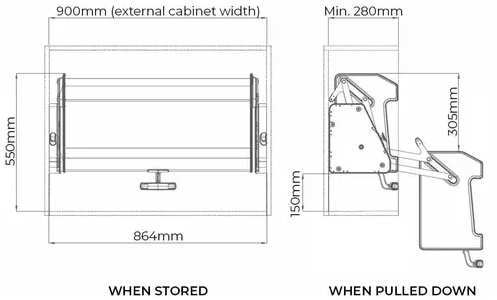 Higold Shearer Nebula Pull Down Overhead Cabinet Storage for a 900mm Cupboard Anthracite grey - Sydney Home Centre