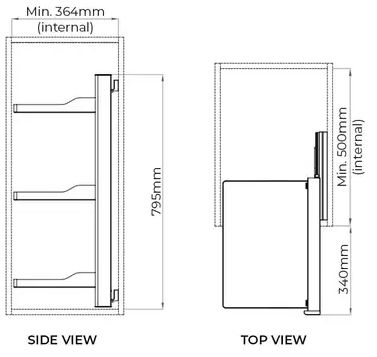 Higold B Series Slide Out Wardrobe Storage Baskets 3-Tier Right Side Mount Natural with Grey - Sydney Home Centre