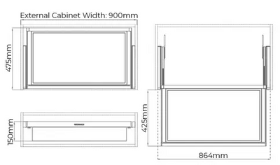 Higold B Series Pull Out Wardrobe Basket Shallow Fits 900mm Cabinet Natural with Grey - Sydney Home Centre