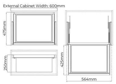 Higold B Series Pull Out Wardrobe Basket Deep Fits 600mm Cabinet Natural with Grey - Sydney Home Centre