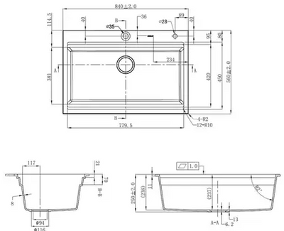 Higold Single Bowl Workstation Kitchen Sink with Steps Granite Composite 840mm Matte Black - Sydney Home Centre