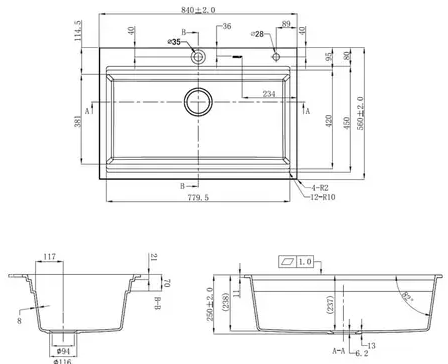 Higold Single Bowl Workstation Kitchen Sink with Steps Granite Composite 840mm Matte Black - Sydney Home Centre