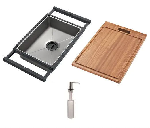 Higold Single Bowl Workstation Kitchen Sink with Steps Granite Composite 840mm Matte Black - Sydney Home Centre