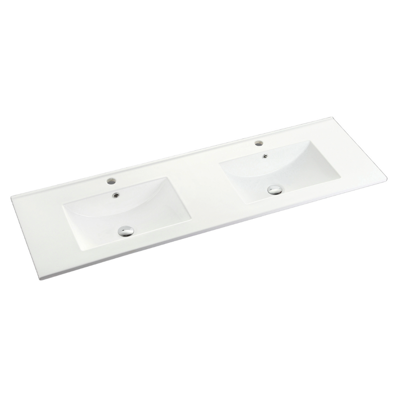 Riva Bali 1500mm Matte White Double Bowl Wall Hung Vanity (Handy Ceramic Top) - Sydney Home Centre