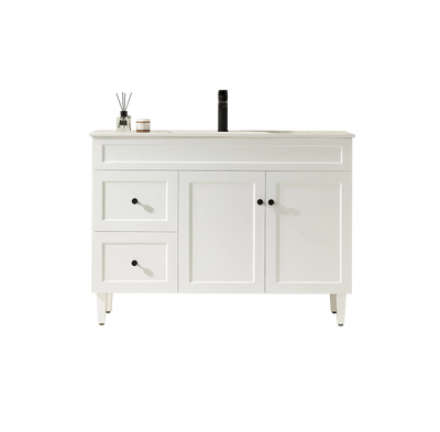 Ceto Harrington 1200mm Left Hand Drawer Freestanding Vanity Matte White (Ceramic Top) - Sydney Home Centre