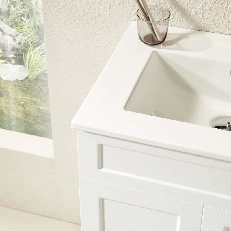 Ceto Harrington 1200mm Left Hand Drawer Freestanding Vanity Matte White (Ceramic Top) - Sydney Home Centre