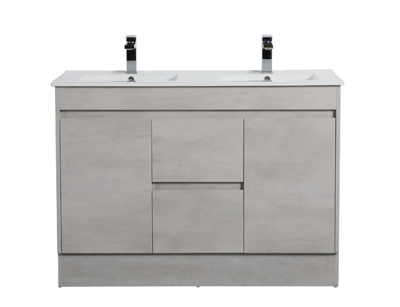 Poseidon Nova 1200mm Double Bowl Vanity with Built-In Kickboard Concrete Grey (Ceramic Top) - Sydney Home Centre