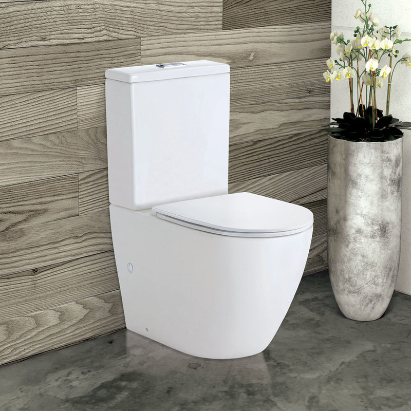 Fienza Koko Back-to-Wall Toilet Suite Slim Seat S-Trap 90-160mm Gloss white - Pan + Seat + GEBERIT Cistern - Sydney Home Centre