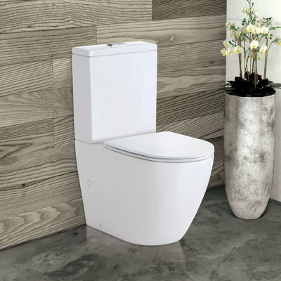 Fienza Koko Back-to-Wall Toilet Suite Slim Seat S-Trap 160-230mm Gloss white - Pan + Seat + GEBERIT Cistern - Sydney Home Centre