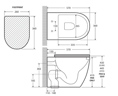 Fienza Koko Wall-Faced Toilet Suite Slim Seat P Trap Gloss White - Pan + Seat + GEBERIT Sigma In-Wall Cistern - Sydney Home Centre