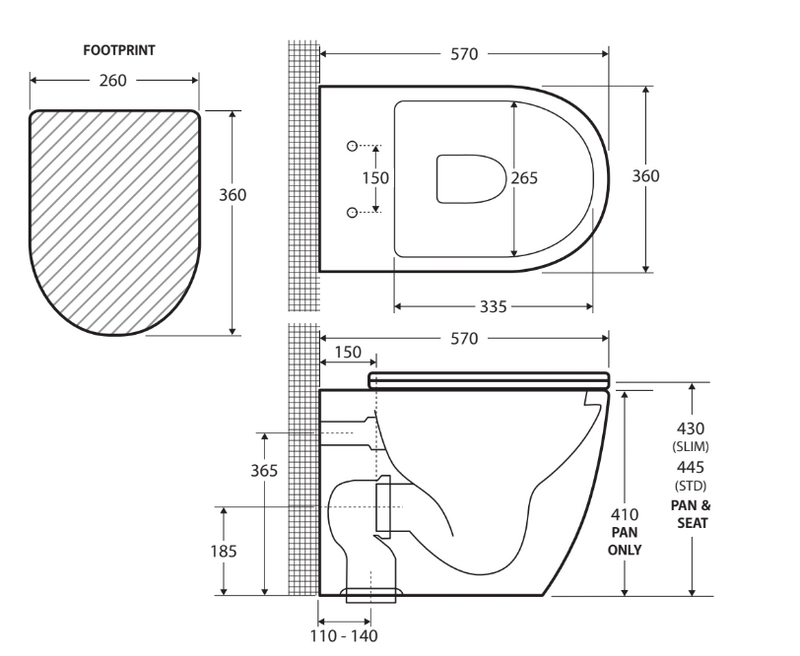 Fienza Koko Wall-Faced Toilet Suite Slim Seat P Trap Gloss White - Pan + Seat + GEBERIT Sigma In-Wall Cistern - Sydney Home Centre