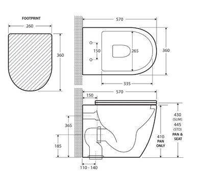 Fienza Koko Wall-Faced Toilet Suite S Trap Gloss White - Pan + Seat Only (cistern not included) - Sydney Home Centre