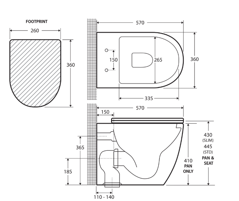 Fienza Koko Wall-Faced Toilet Suite S Trap Gloss White - Pan + Seat + GEBERIT Kappa Under Counter Cistern - Sydney Home Centre