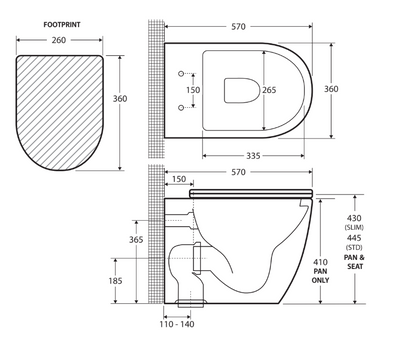 Fienza Koko Wall-Faced Toilet Suite P Trap Gloss White - Pan + Seat + R&T In-Wall Cistern - Sydney Home Centre