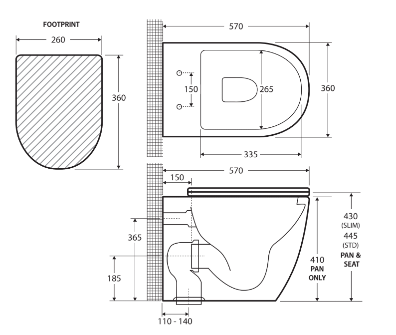 Fienza Koko Wall-Faced Toilet Suite P Trap Gloss White - Pan + Seat + R&T In-Wall Cistern - Sydney Home Centre