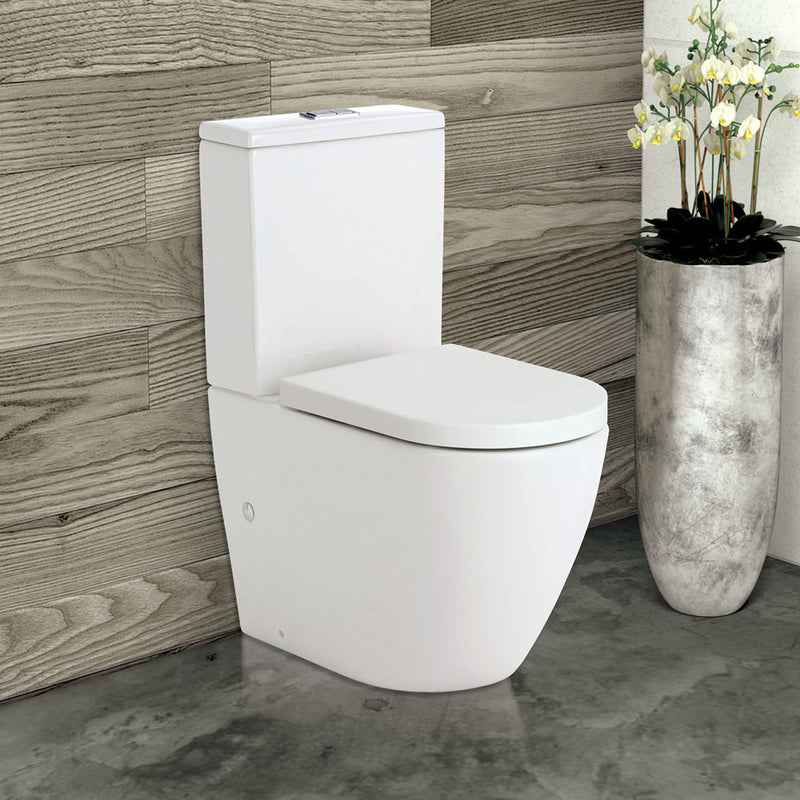 Fienza Koko Back-to-Wall Toilet Suite S-Trap 90-160mm Gloss white - Pan + Seat + GEBERIT Cistern - Sydney Home Centre