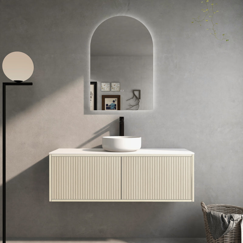 Ceto Bellevue 1200mm Right Hand Drawer Wall Hung Vanity Coastal Oak (Marble Stone Top) - Sydney Home Centre