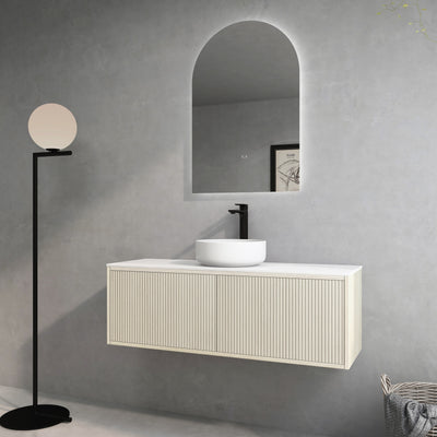 Ceto Bellevue 1200mm Right Hand Drawer Wall Hung Vanity Coastal Oak (Quartz Stone Top) - Sydney Home Centre