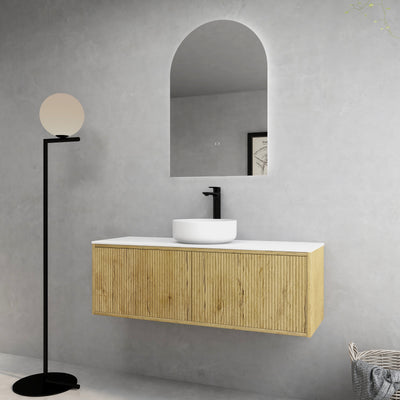 Ceto Bellevue 1200mm Left Hand Drawer Wall Hung Vanity Prime Oak (Marble Stone Top) - Sydney Home Centre