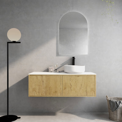 Ceto Bellevue 1200mm Right Hand Drawer Wall Hung Vanity Prime Oak (Marble Stone Top) - Sydney Home Centre