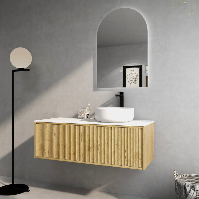 Ceto Bellevue 1200mm Right Hand Drawer Wall Hung Vanity Prime Oak (Marble Stone Top) - Sydney Home Centre