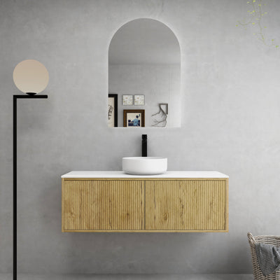 Ceto Bellevue 1200mm Left Hand Drawer Wall Hung Vanity Prime Oak (Marble Stone Top) - Sydney Home Centre