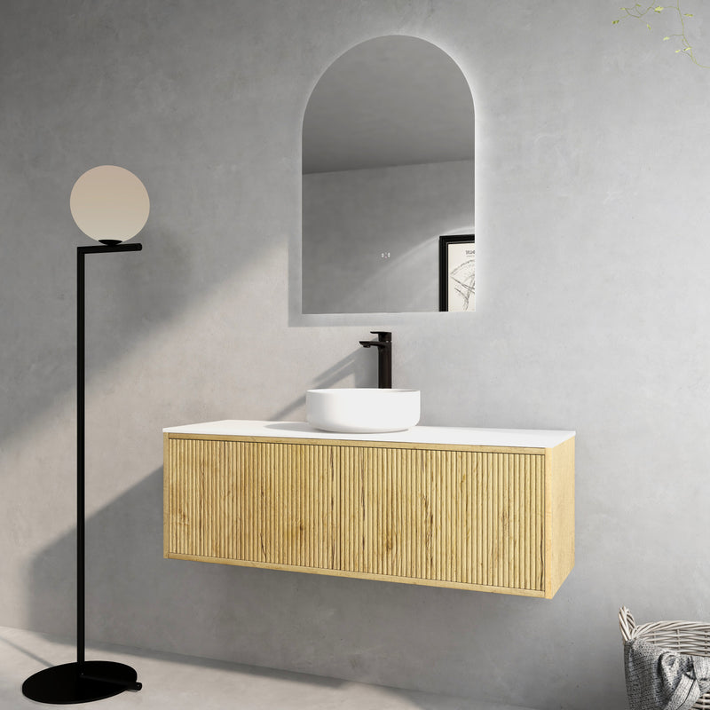 Ceto Bellevue 1200mm Left Hand Drawer Wall Hung Vanity Prime Oak (Quartz Stone Top) - Sydney Home Centre