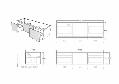 Ceto Bellevue 1500mm Wall Hung Vanity Prime Oak (Marble Stone Top) - Sydney Home Centre