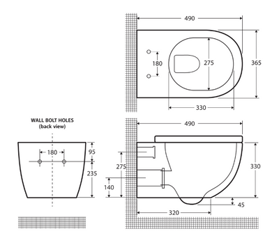 Fienza Koko Wall-Hung Toilet Suite Slim Seat P-Trap Gloss White - Pan + Seat Only (cistern not included) - Sydney Home Centre