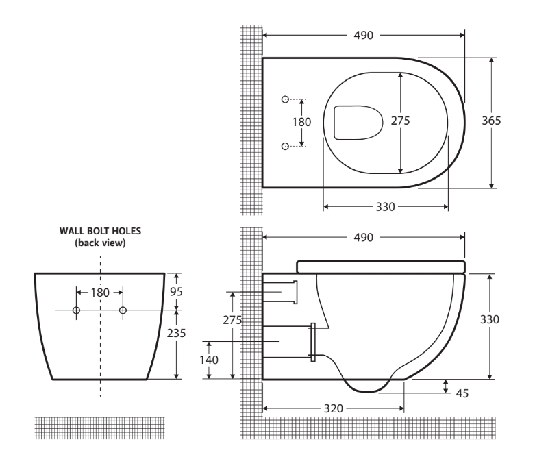 Fienza Koko Wall-Hung Toilet Suite Slim Seat P-Trap Gloss White - Pan + Seat Only (cistern not included) - Sydney Home Centre