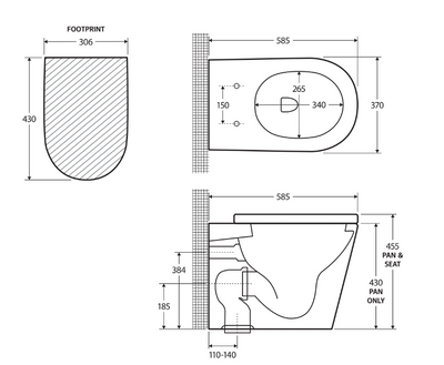 Aluca Wall-Faced Toilet Suite P-Trap Gloss White - Pan + Seat Only (cistern not included) - Sydney Home Centre