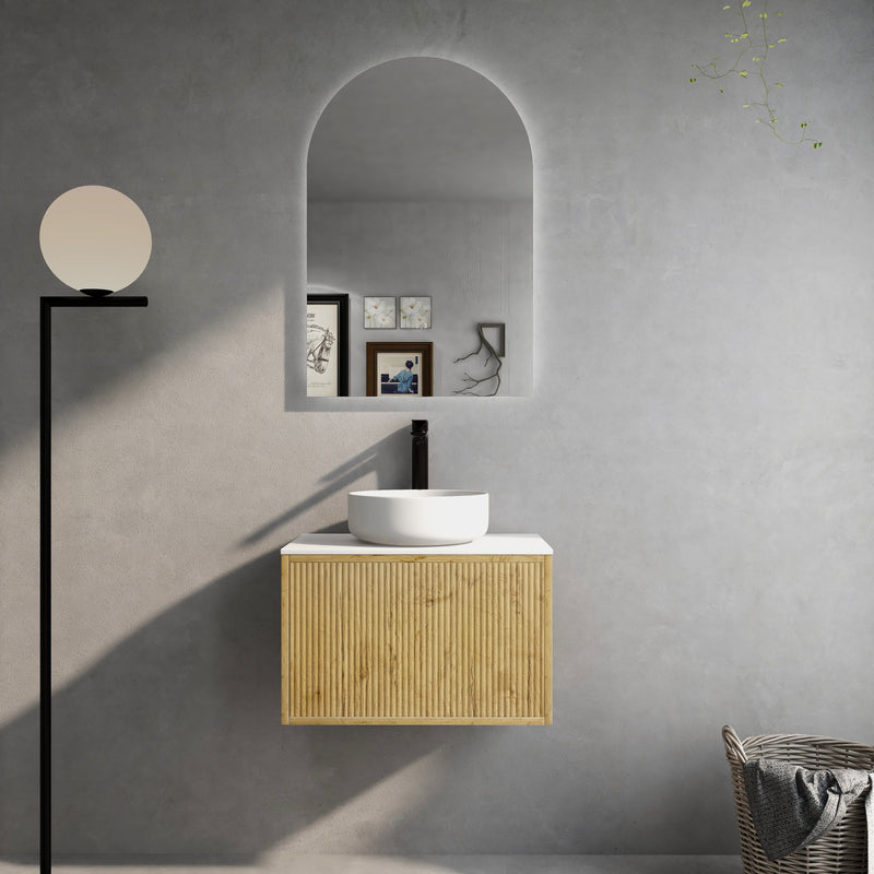 Ceto Bellevue Ensuite Slim 600mm Wall Hung Vanity Prime Oak (Cabinet Only) - Sydney Home Centre