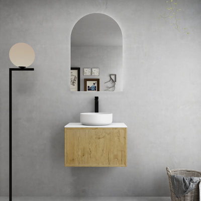 Ceto Bellevue 600mm Wall Hung Vanity Prime Oak (Quartz Stone Top) - Sydney Home Centre