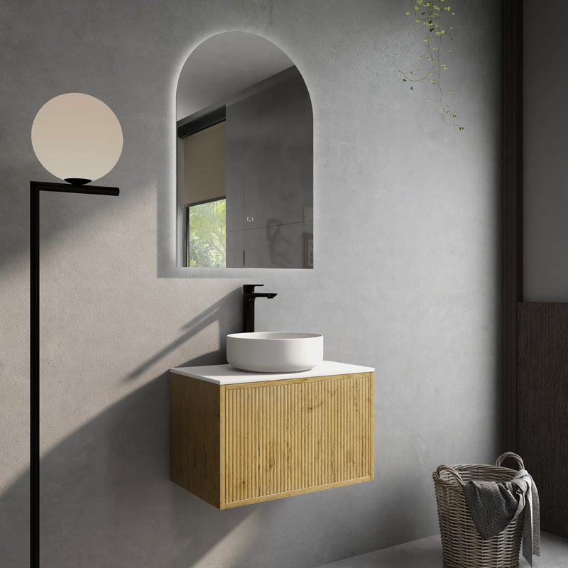 Ceto Bellevue Ensuite Slim 600mm Wall Hung Vanity Prime Oak (Cabinet Only) - Sydney Home Centre