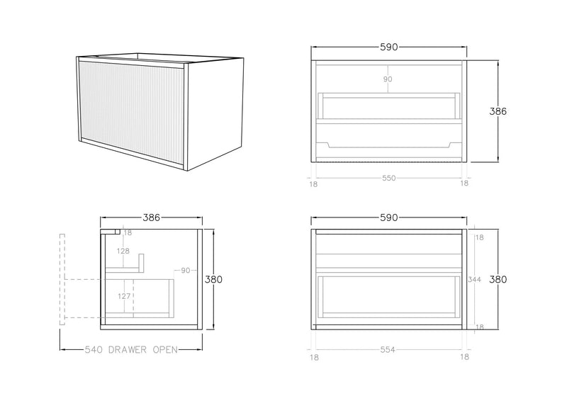 Ceto Bellevue Ensuite Slim 600mm Wall Hung Cabinet Prime Oak (Marble Stone Top) - Sydney Home Centre