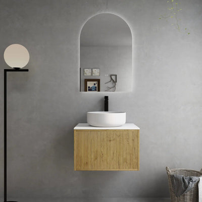 Ceto Bellevue 600mm Wall Hung Vanity Prime Oak (Marble Stone Top) - Sydney Home Centre