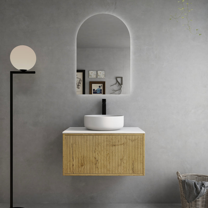 Ceto Bellevue 750mm Wall Hung Vanity Prime Oak (Quartz Stone Top) - Sydney Home Centre