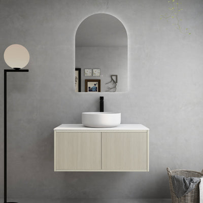 Ceto Bellevue 900mm Left Hand Drawer Wall Hung Vanity Coastal Oak (Marble Stone Top) - Sydney Home Centre