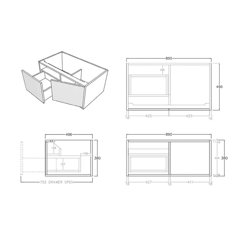 Ceto Bellevue 900mm Left Hand Drawer Wall Hung Vanity Prime Oak (Marble Stone Top) - Sydney Home Centre