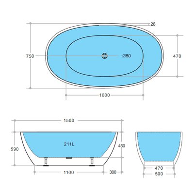 Poseidon Stella Freestanding Non-Overflow 1500mm Matte Black Bathtub - Sydney Home Centre